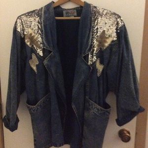 Country western 2 piece sequined denim suit